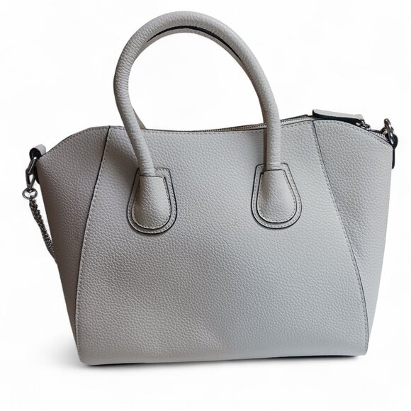 GUESS Garland Ivory Faux Pebbled Leather Tote Bag – Leopard Lining, Silver Chain - Picture 3 of 16